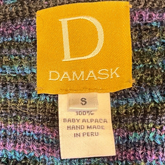 Damask Alpaca Soft Thick Longline Cardigan Sweater Handmade Peru Cozy Black S - Picture 9 of 9